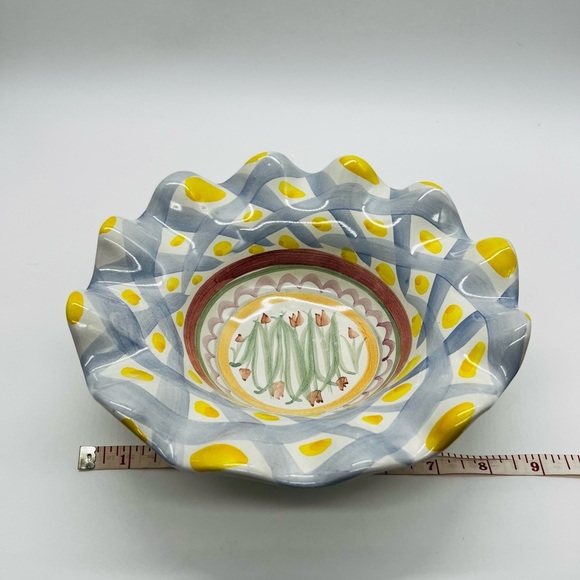 Mackenzie-Child’s Aalsmeer Vintage Aalsmeer Ruffled Blue and Yellow Ceramic Bowl - Picture 5 of 9